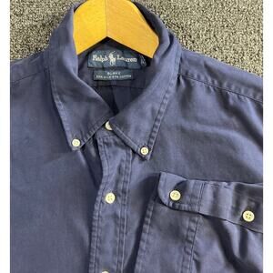 Ralph Lauren Blake Shirt Mens XL Blue‎ Silk Blend Button Down